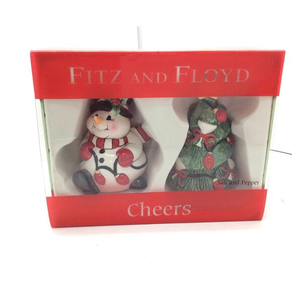 Fitz and Floyd Salt & Pepper Shakers Cheers Snowman and Christmas Tree - Picture 3 of 4